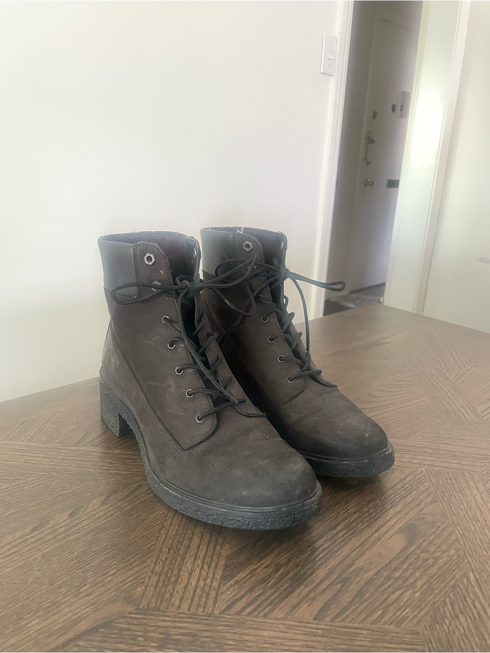 Timberland Black Lace-Up Chunky Heel Boots
